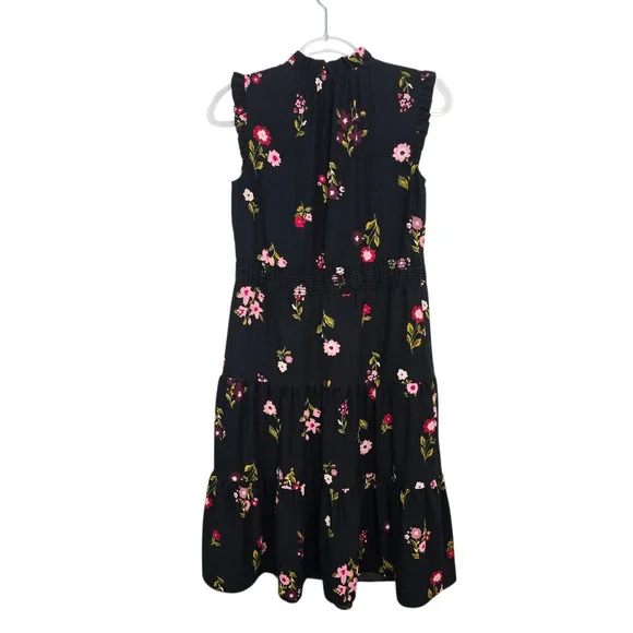 Kate Spade Ma Cherie In Bloom Black Floral Smocked Waist Tiered A Line Dress - Picture 3 of 10